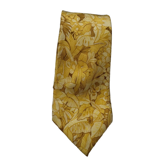 TOMMY BAHAMA Mens Yellow Palm Tree Flower 100% Silk Tie Necktie - Picture 1 of 5